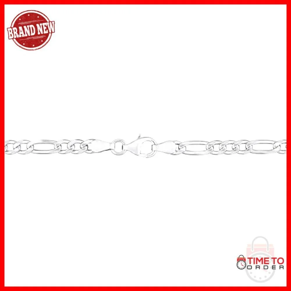Italian Sterling Silver Figaro Chain Bracelet 7.5 Inch 3.8mm Lobster Clasp